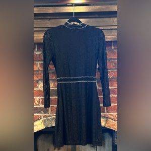 Black sheer panel middle panel dress with high neckline